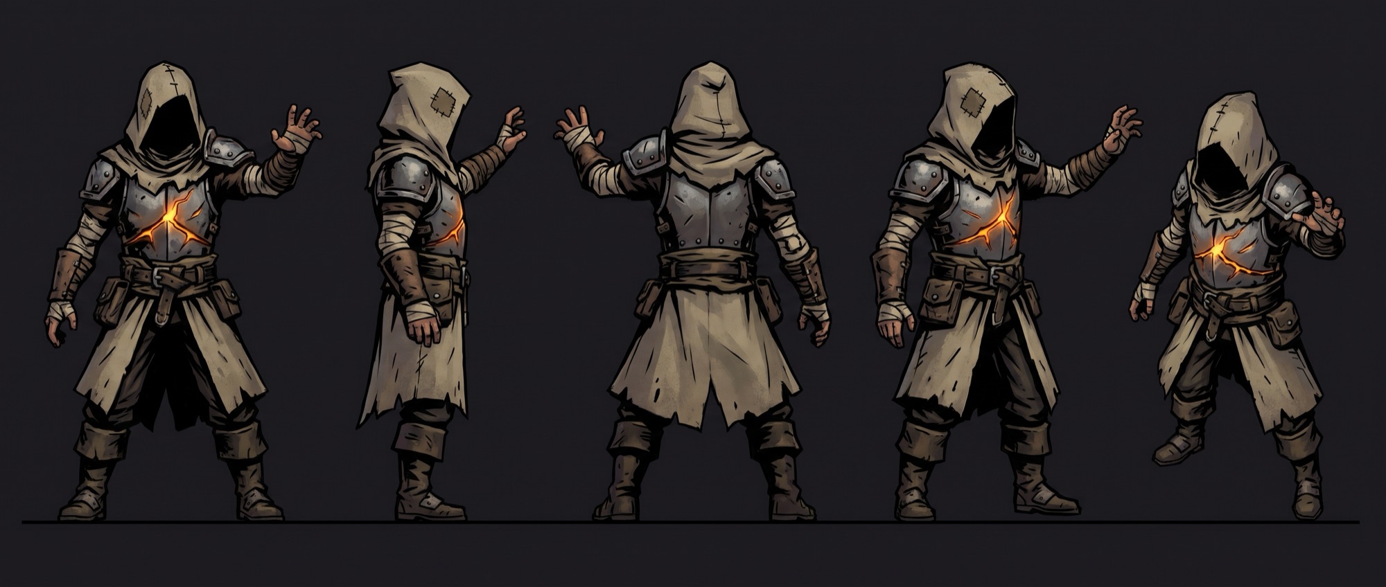 A fallen, five views in one casting pose