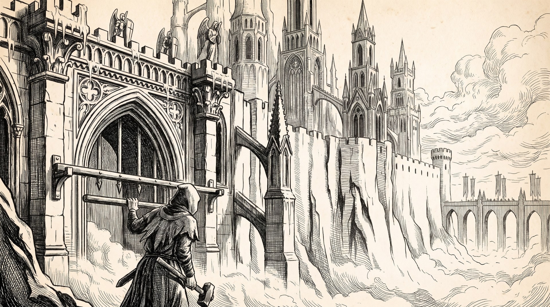 A postern of the City, unbarred at night